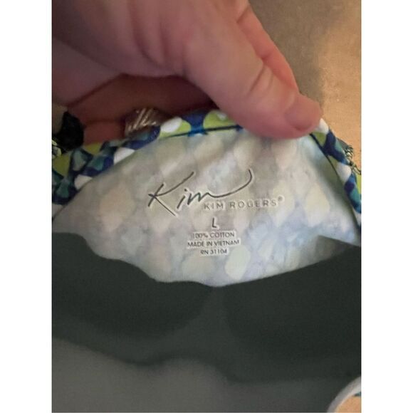 Kim Rogers Top.Green and Yellow. Keyhole neck. Size Medium - Picture 2 of 5